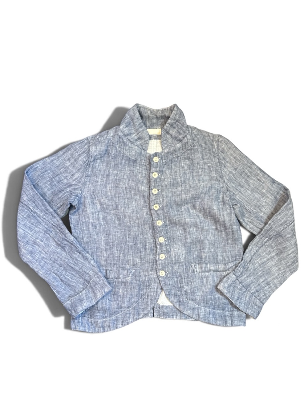 CP Shades Washed Light Blue Linen Button-Front Jacket - Picture 3 of 11